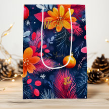 Bag de presente de Natal Floral Personalizado