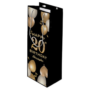 Sacola Para Vinho Balões Festa de aniversário preto e Dourado
