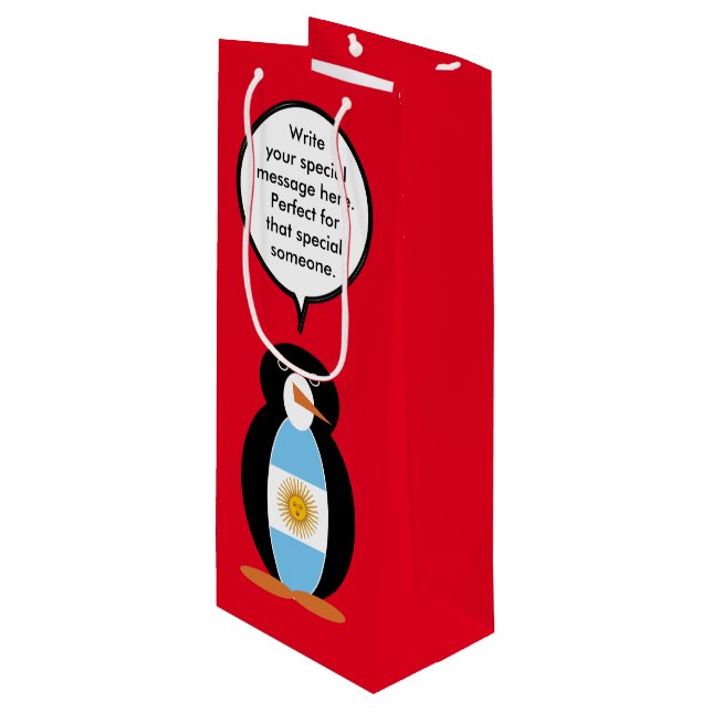 Sacola Para Vinho Bandeira argentina falando Sra. Penguin (Frente inclinada)