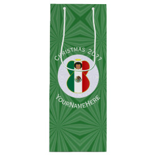 Sacola Para Vinho Bandeira de Natal do Anjo Mexicano Personalizada