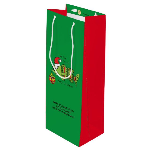 Sacola Para Vinho Bass de Natal Engraçado Pesca Peixe Cartografia Bo (Frente inclinada)