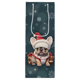 Sacola Para Vinho Belo Bulldog Francês Santa Hat Feliz Natal