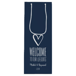 Sacola Para Vinho Bem-vindo ao nosso Marinho de casamento azul