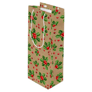 Sacola Para Vinho Berries Vermelhos Holly, Natal Clássico