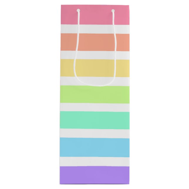 Sacola Para Vinho Bibblegum arco-íris e listras brancas (Frente)