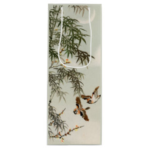 Sacola Para Vinho Birds Bamboo Asian Japonês Vintage
