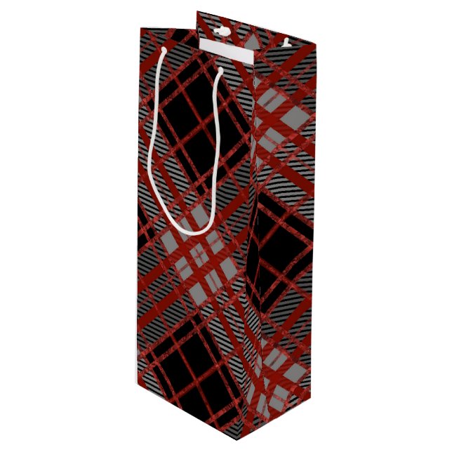 SACOLA PARA VINHO BLACK RED GRAY HALLOWEEN PLAID PATTERN (Frente inclinada)