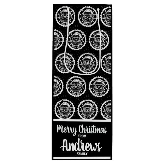 Sacola Para Vinho Black Whimsical Santa postage stamp  (Frente)