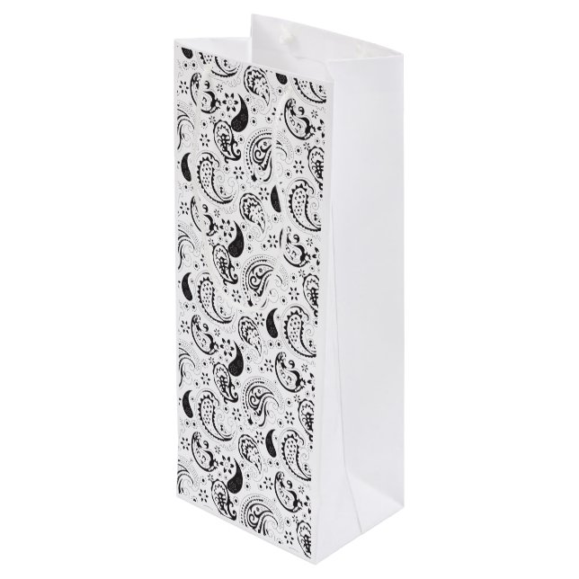 Sacola Para Vinho Black & White Paisley Pattern –Elegant Textile Art (Verso inclinado)