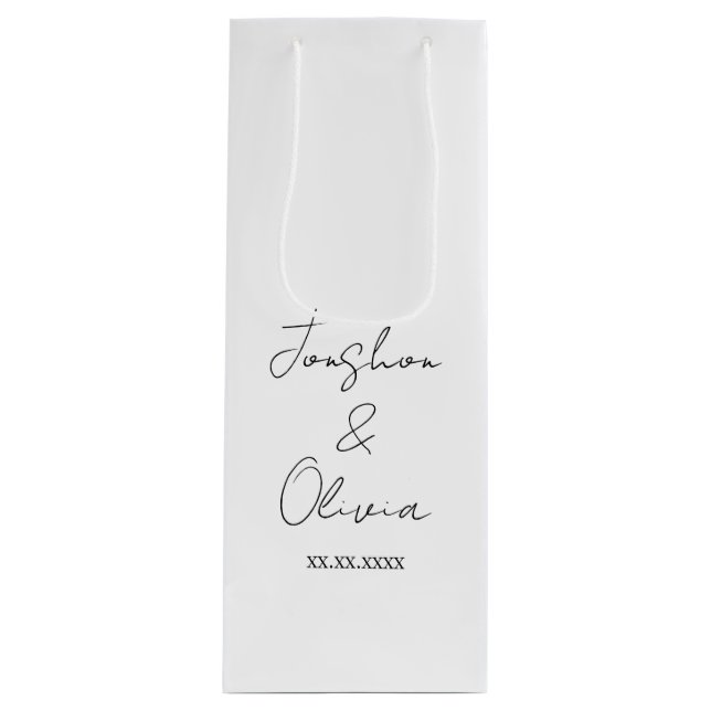 Sacola Para Vinho Black & White Personalized Wedding Party Wine Bag (Frente)
