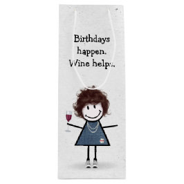 Sacola Para Vinho Bloco de Aniversário Figura Garota com Vidro Verme