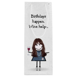 Sacola Para Vinho Bloco de Aniversário Figura Garota com Vidro Verme
