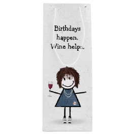 Sacola Para Vinho Bloco de Aniversário Figura Garota com Vidro Verme