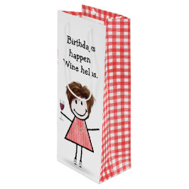 Sacola Para Vinho Bloco de Aniversário Figura Garota com Vinho Verme