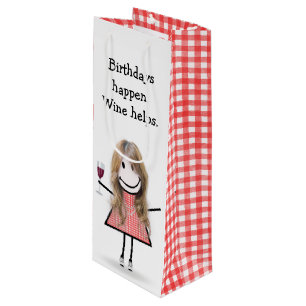 Sacola Para Vinho Bloco de Aniversário Figura Garota com Vinho Verme