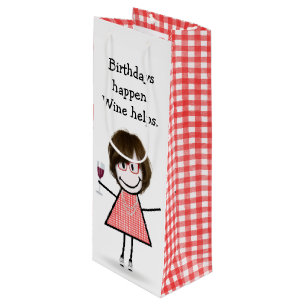 Sacola Para Vinho Bloco de Aniversário Figura Garota com Vinho Verme