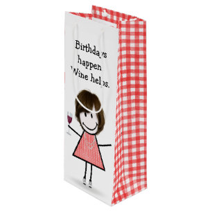 Sacola Para Vinho Bloco de Aniversário Figura Garota com Vinho Verme