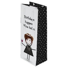 Sacola Para Vinho Bloco de Aniversário Figura Garota com Vinho Verme