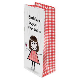 Sacola Para Vinho Bloco de Aniversário Figura Garota com Vinho Verme