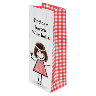 Sacola Para Vinho Bloco de Aniversário Figura Garota com Vinho Verme