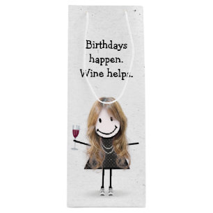 Sacola Para Vinho Bloco de Aniversário Figura Garota com Vinho Verme