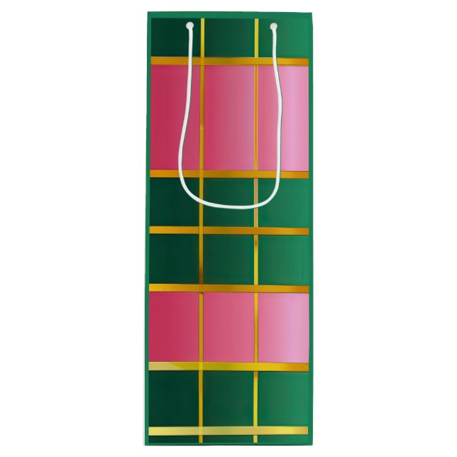 Sacola Para Vinho Bloco de Cores Festivas Rosa & Verde (Frente)