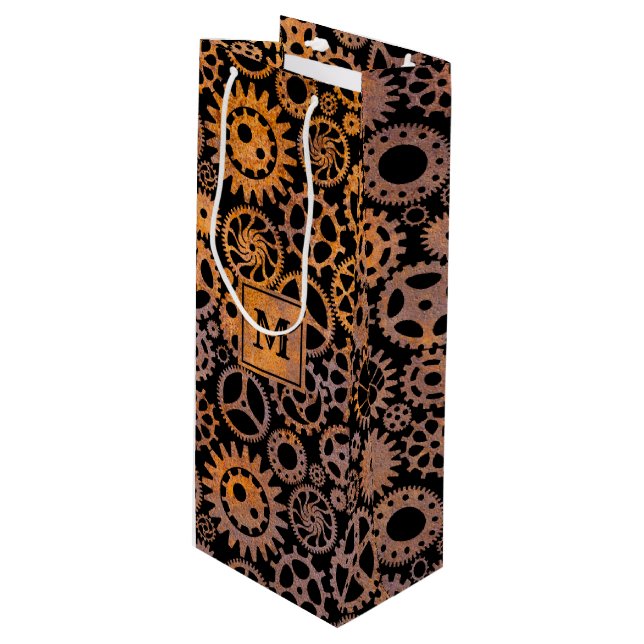 Sacola Para Vinho Bloco Monograma Personalizado de Ursos Rusty Steam (Frente inclinada)
