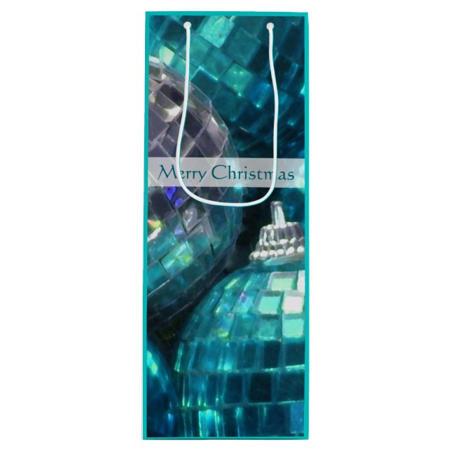 Sacola Para Vinho Blue Baubles - Saco de presente de Natal feliz (Frente)