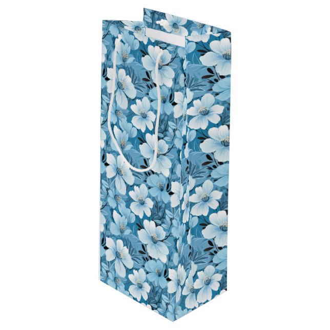 Sacola Para Vinho Blue Floral Gift Bag (Frente inclinada)