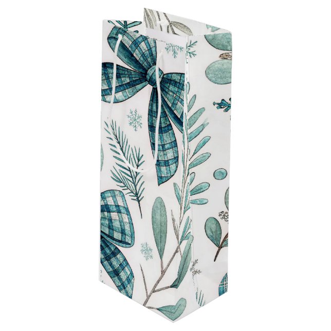 SACOLA PARA VINHO BLUE & GRAY CHRISTMAS BALLS & BOWS (Frente inclinada)