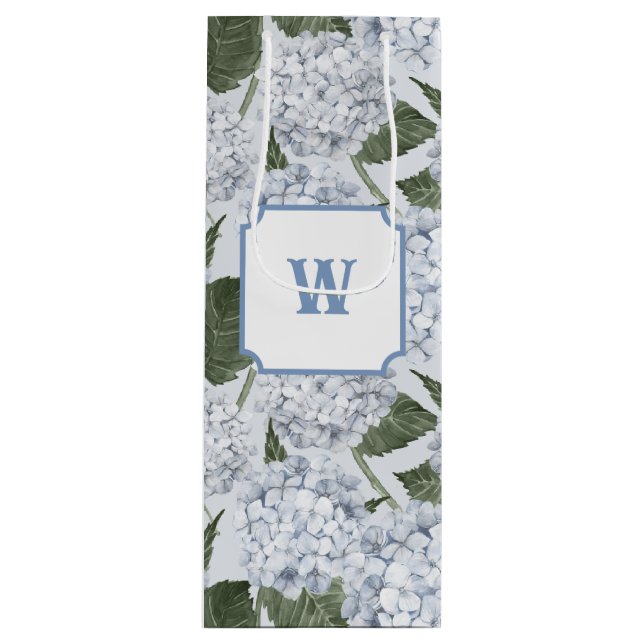 Sacola Para Vinho Blue Hydrangea Garden Floral  (Frente)