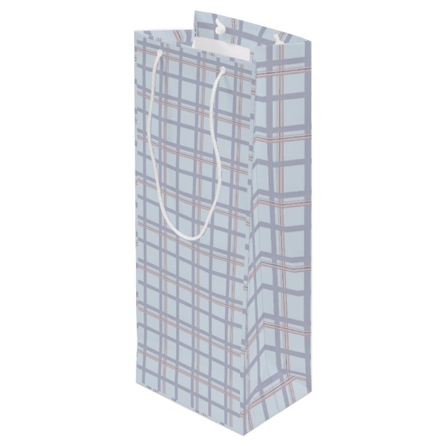 Sacola Para Vinho Blue & Maroon Plaid Pattern  Wine Gift Bag (Verso inclinado)