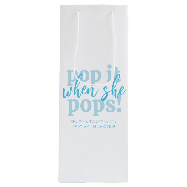 Sacola Para Vinho Blue Pop It When She Pops Baby Shower Favor (Frente)