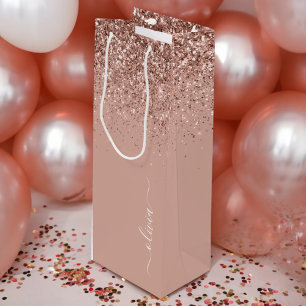 Sacola Para Vinho Blush Rosa Dourado Rosa Brilho Monograma Feminino 