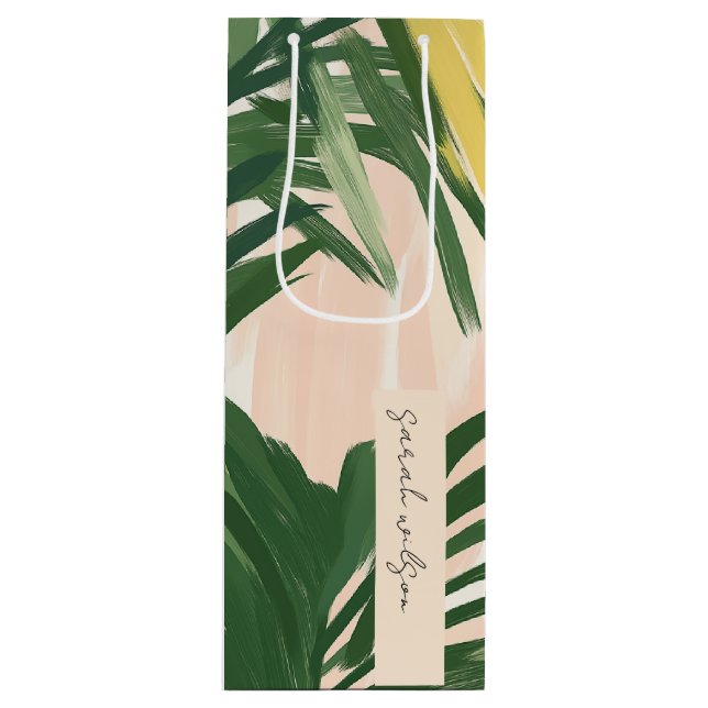 Sacola Para Vinho Boho Blush Green Palm Beach Casamento (Frente)