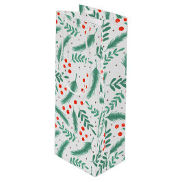 Sacola Para Vinho Boias de Natal Evergreen e Holly Berries