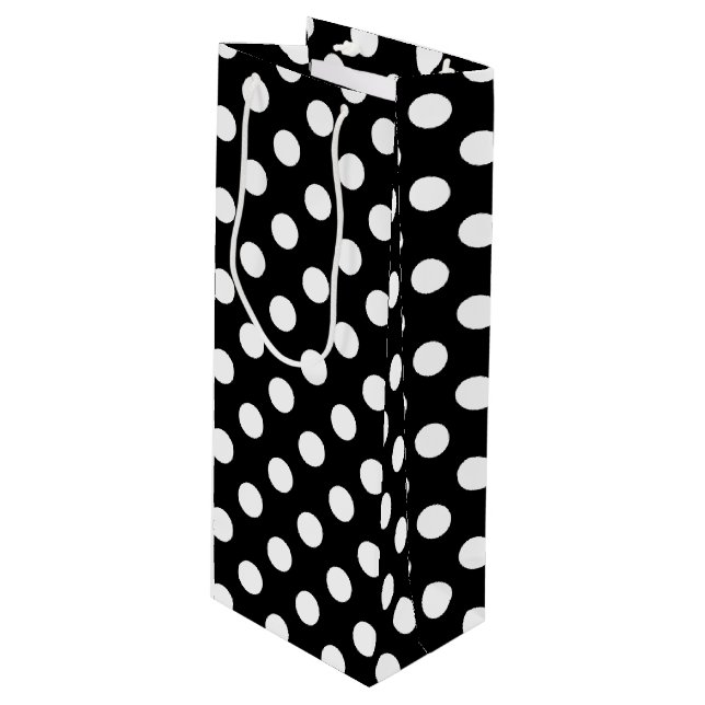 Sacola Para Vinho Bolinhas brancas em preto (Frente inclinada)