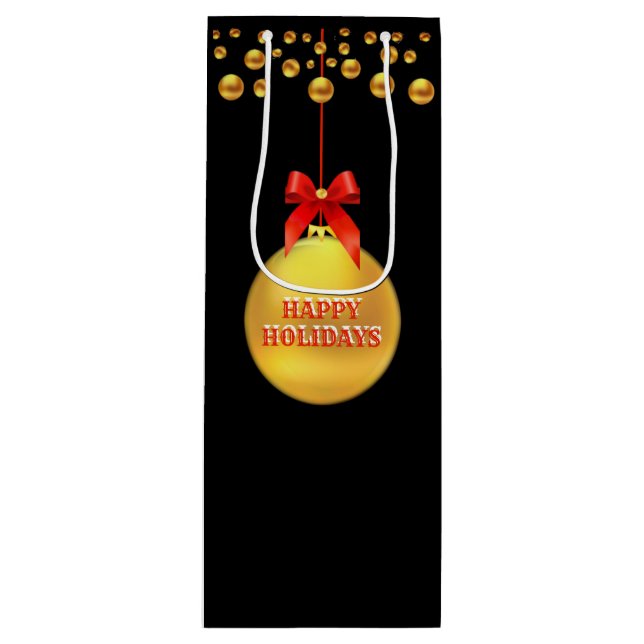 Sacola Para Vinho Bolinhas de Ouro de Natal (Frente)