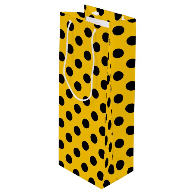 Sacola Para Vinho Bolinhas pretas em amarelo (Frente inclinada)