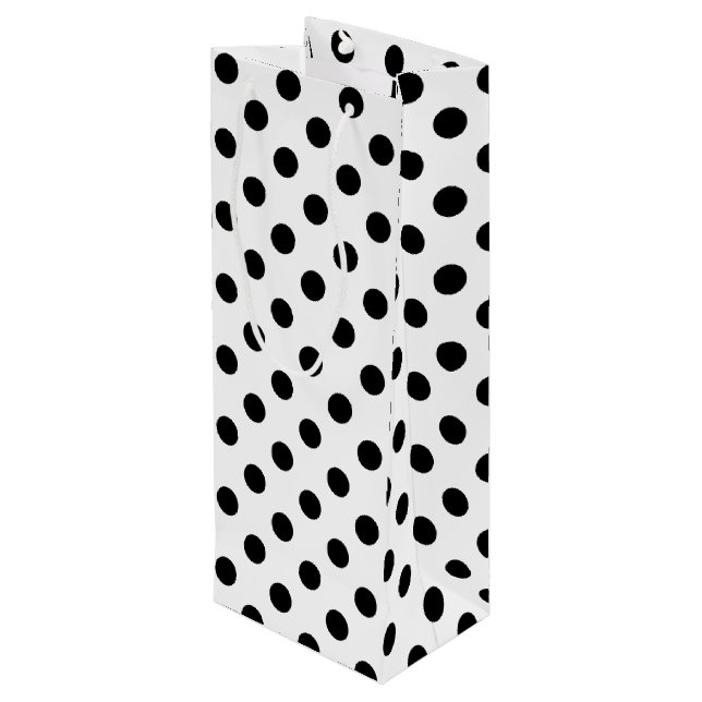 Sacola Para Vinho Bolinhas Pretas em Fundo Branco (Verso inclinado)