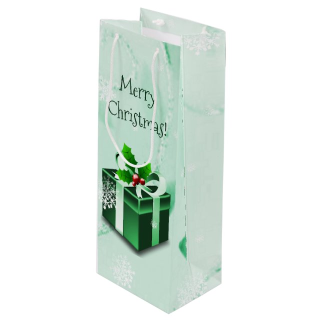 Sacola Para Vinho Bolsa de Presente de Natal Verde (Frente inclinada)