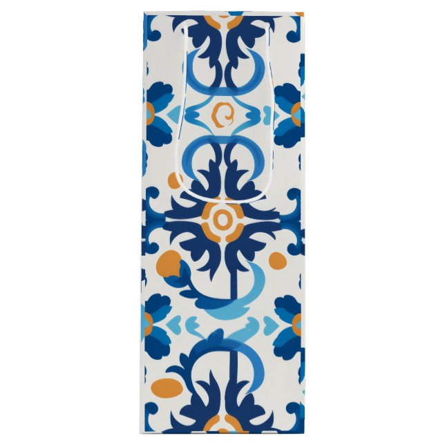 Sacola Para Vinho Bolsa de Presente de Xadrez Azul e Castanho (Frente)