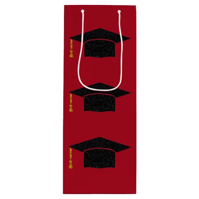 Sacola Para Vinho Boné de formatura com brilho (Frente)