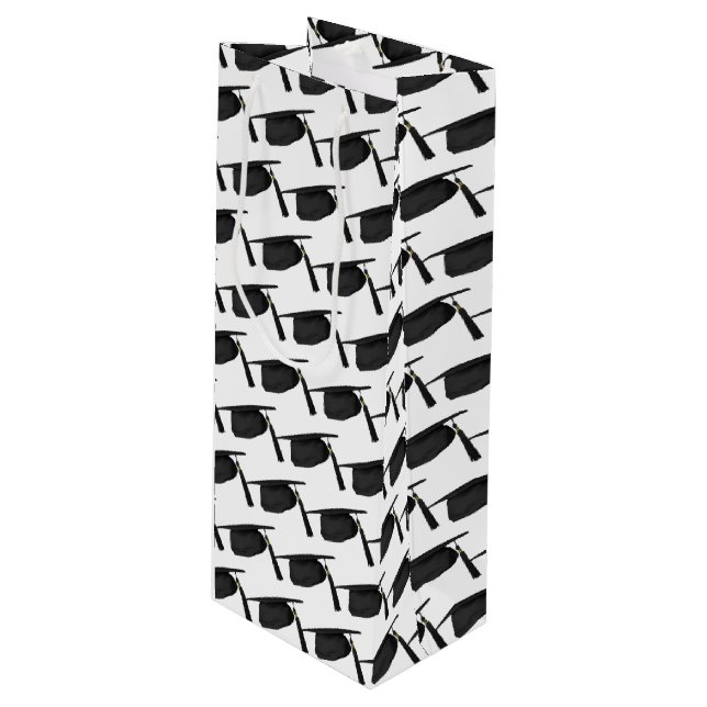 Sacola Para Vinho bonés de formatura pretos com fita (Frente inclinada)