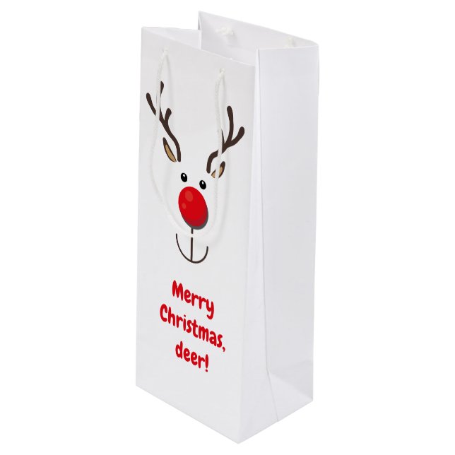 Sacola Para Vinho Bonita Reindeer "Feliz Natal, veado" Vinho (Frente inclinada)