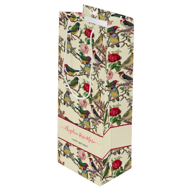 Sacola Para Vinho Bonito Chintzy Victorian Scrapbook Birds Design (Frente inclinada)