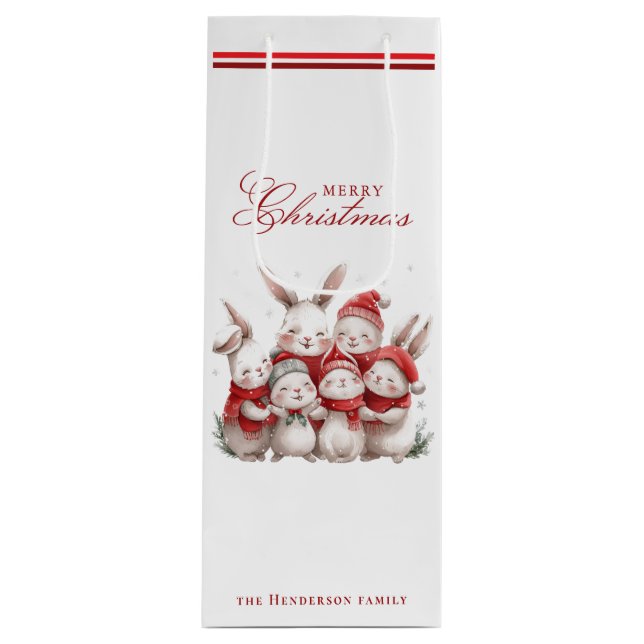 Sacola Para Vinho Bonitos e nome personalizado Feliz Natal Branco (Frente)