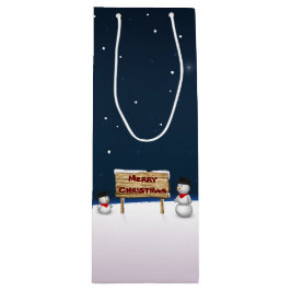 Sacola Para Vinho Bonitos Snowmen desejando Feliz Natal