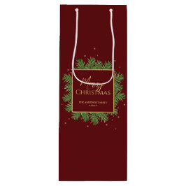 Sacola Para Vinho Botânica de Natal Vermelho Elegante Moderno
