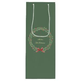 Sacola Para Vinho Botanical Christmas Wreath Modern Script 